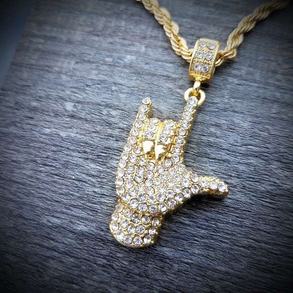 primobling Other - 14k Gold Plated Iced Out "Rock On" Bling Necklace